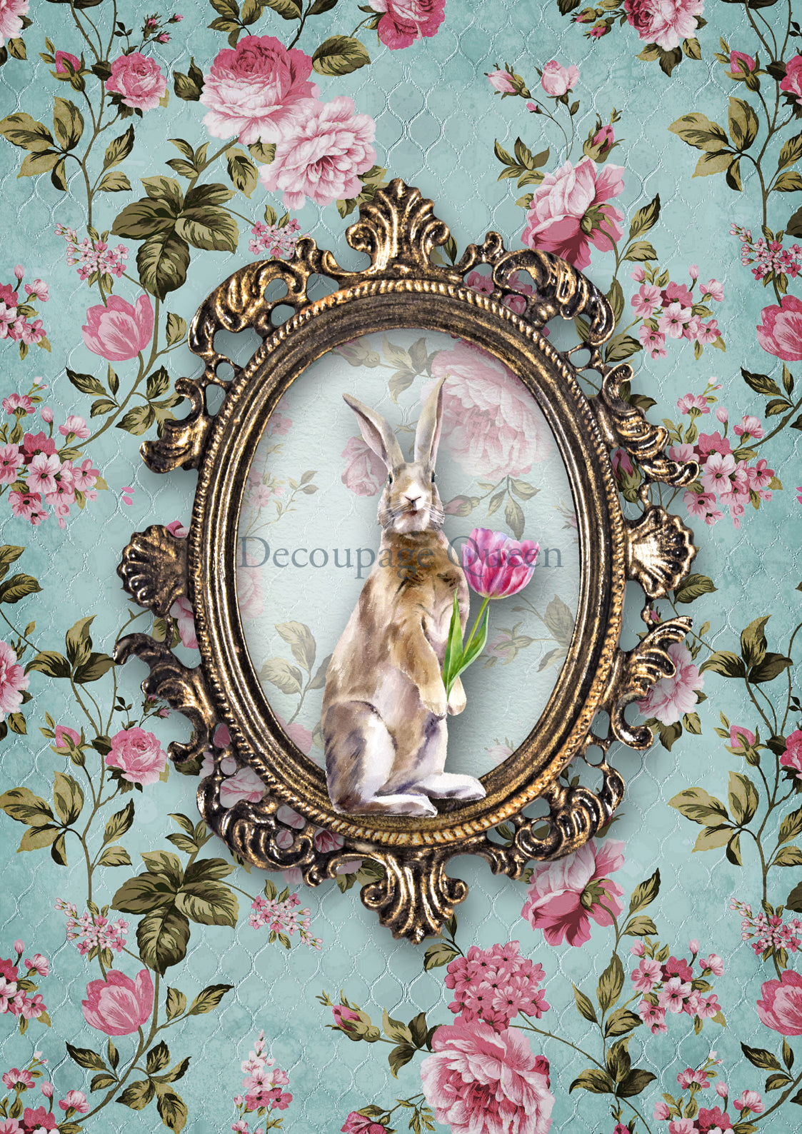 rose chintz and bunny decoupage paper
