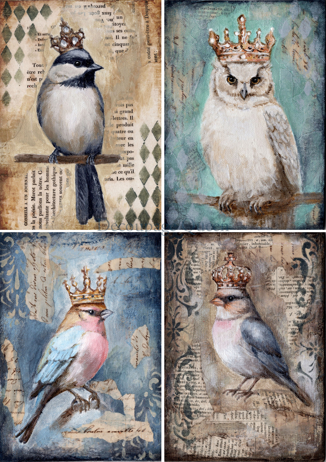 four birds with crowns