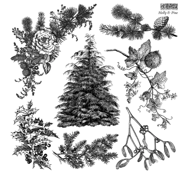 Holly and PIne IOD Stamp Christmas Tree Stamp