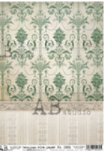 AB Studio Green and Off White Damask Pattern Decoupage Rice Paper