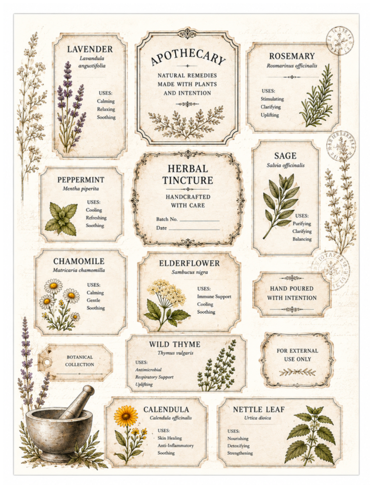 Apothecary & Botanical Rice Paper Decoupage  Printables